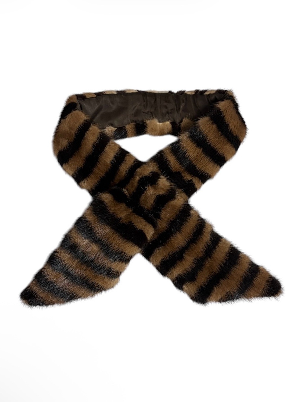 Vintage genuine mink fur striped scarf wrap